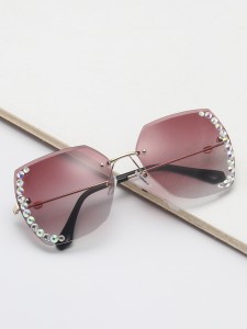 Rhinestone Decor Rimless Sunglasses