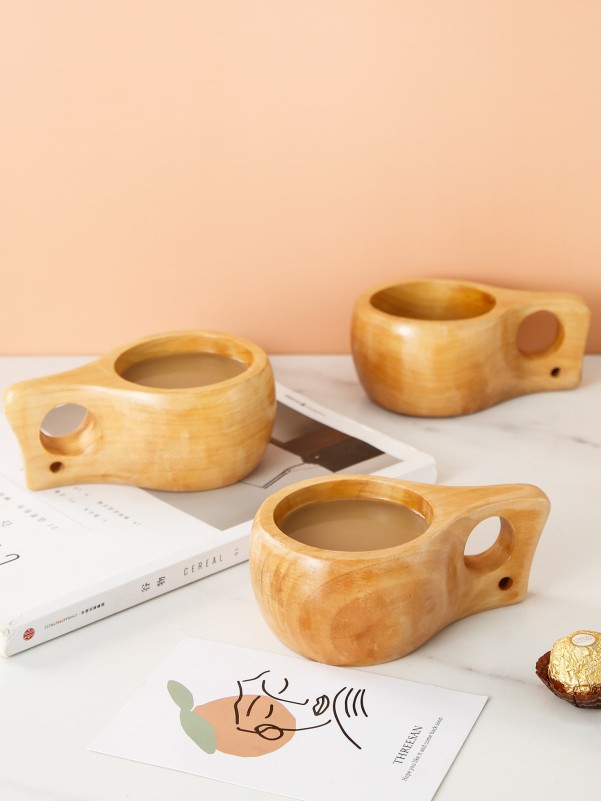 1pc Wooden Tea Cup With Handle