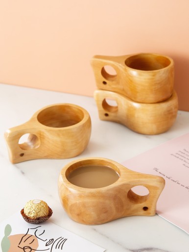 1pc Wooden Tea Cup With Handle