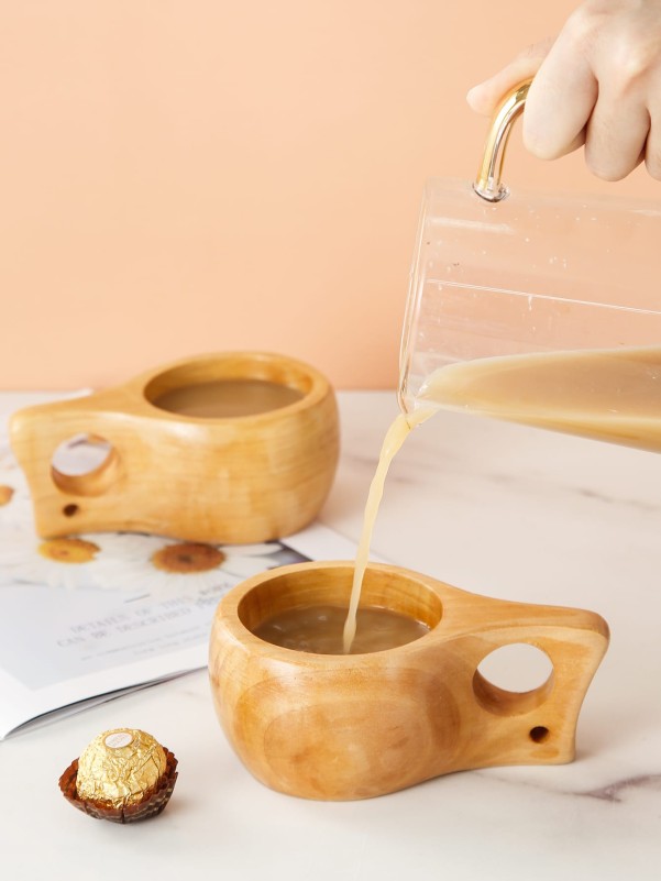 1pc Wooden Tea Cup With Handle