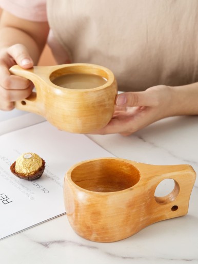 1pc Wooden Tea Cup With Handle