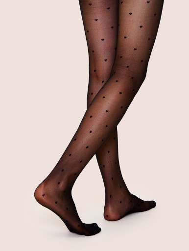 Heart Print Sheer Mesh Stockings