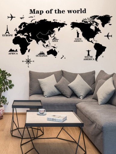 World Map Print Wall Sticker