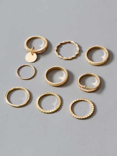 9pcs Disc Charm Ring