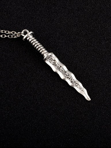 Men Letter Decor Sword Pendant Necklace