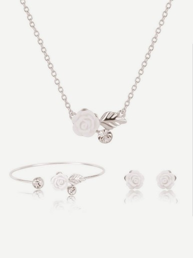 Flower Design Pendant Necklace & Earrings & Bracelet