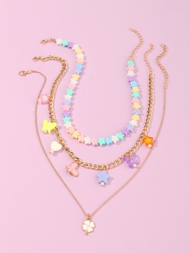 3pcs Toddler Girls Star & Butterfly Charm Necklace
