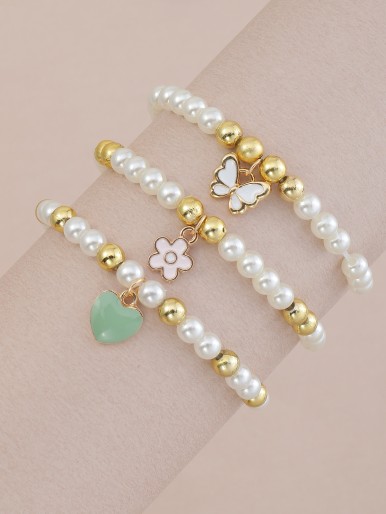 3pcs Girls Faux Pearl Bracelet