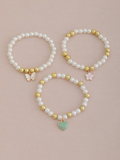 3pcs Girls Faux Pearl Bracelet