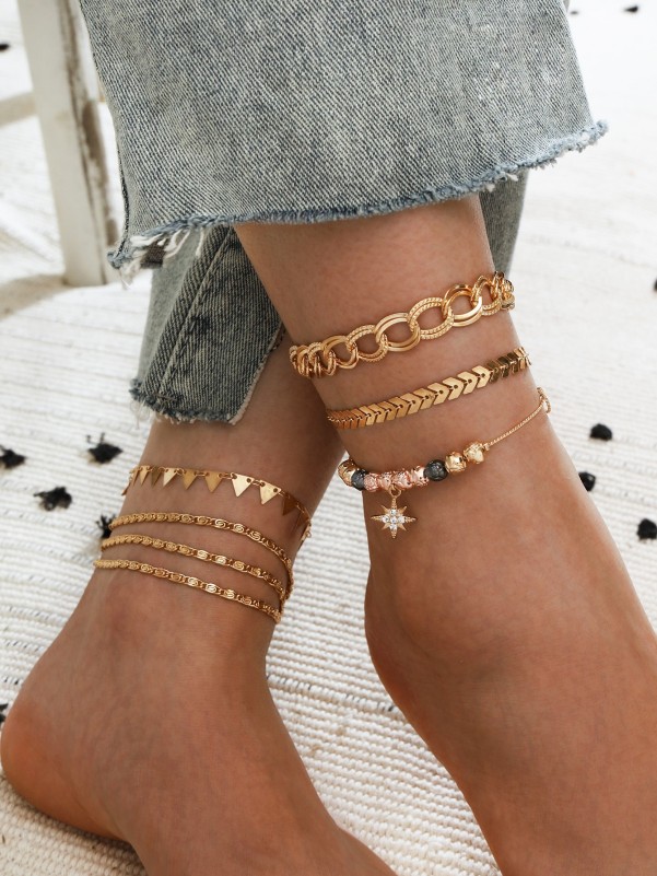 5pcs Star Geometric Charm Anklet