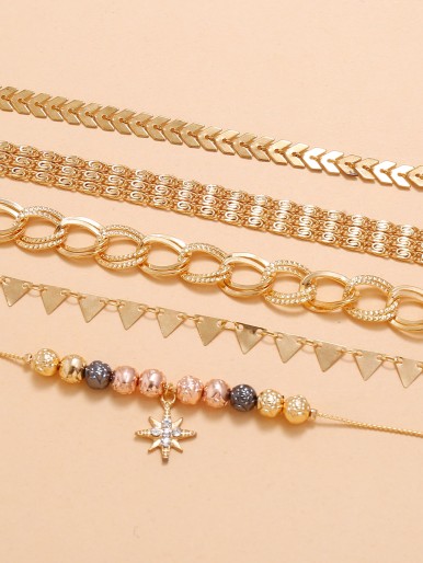 5pcs Star Geometric Charm Anklet