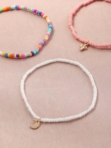 4pcs Moon & Star Charm Beaded Anklet