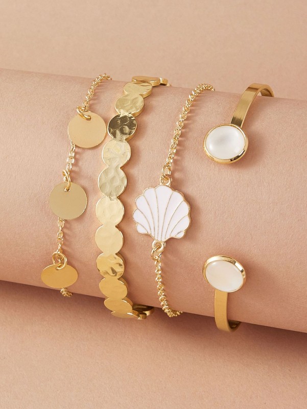 4pcs Shell & Disc Decor Bracelets Set