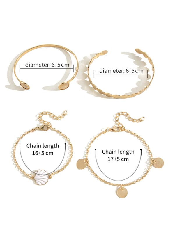 4pcs Shell & Disc Decor Bracelets Set