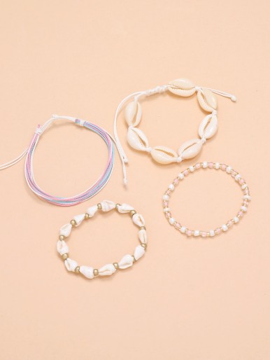 4pcs Shell Beads Woven Bracelet