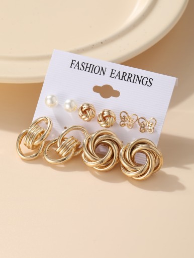 5pairs Faux Pearl Decor Alloy Earrings