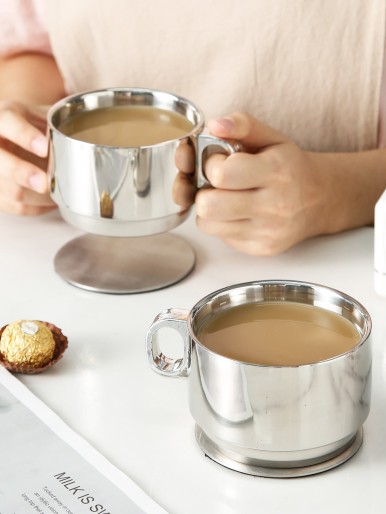 2pcs Stainless Steel Cup & Saucer Set