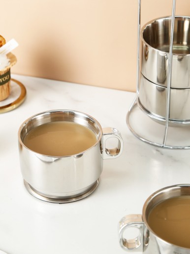 2pcs Stainless Steel Cup & Saucer Set