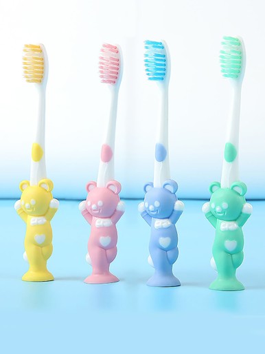مجموعة فرشاة أسنان الدب اللطيفة للأطفال مكونة من 4 قطع