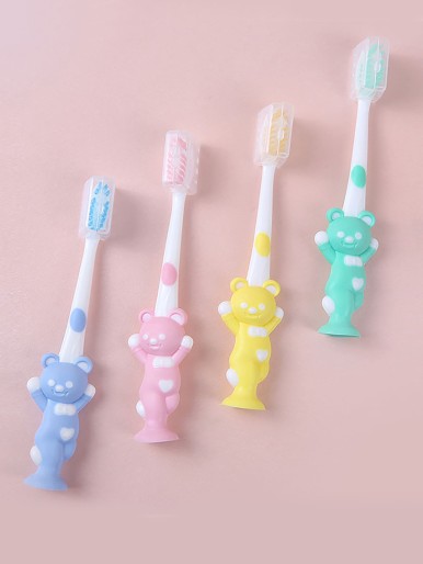 مجموعة فرشاة أسنان الدب اللطيفة للأطفال مكونة من 4 قطع