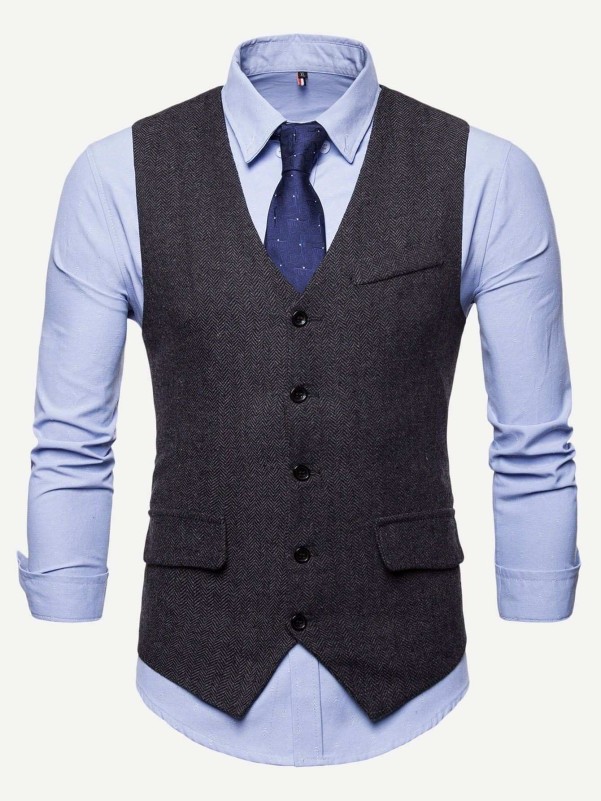 Men Single Breasted Solid Vest