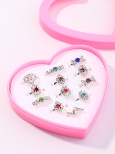 12pcs Random Toddler Girls Rhinestone Decor Ring