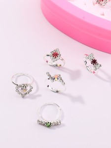 12pcs Random Toddler Girls Rhinestone Decor Ring