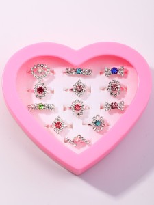 12pcs Random Toddler Girls Rhinestone Decor Ring