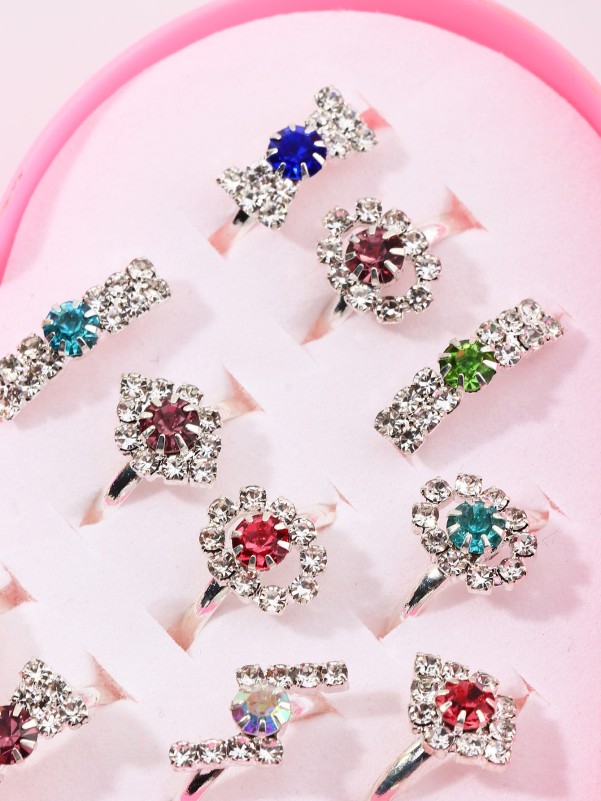 12pcs Random Toddler Girls Rhinestone Decor Ring