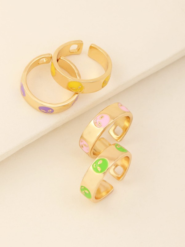 4pcs Girls Alien Design Ring