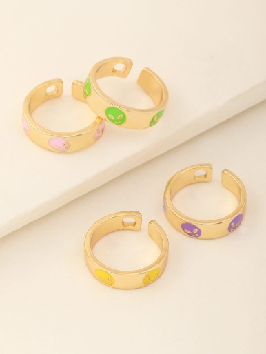 4pcs Girls Alien Design Ring