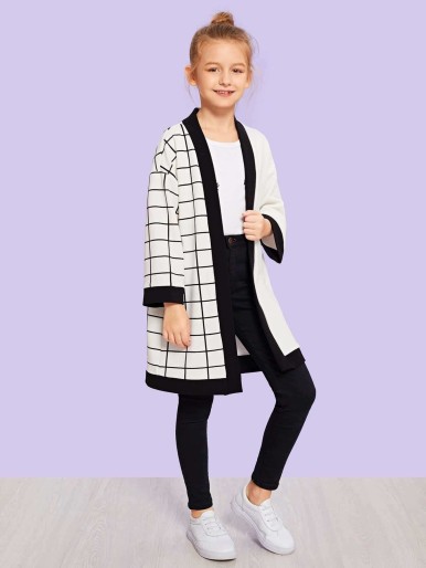 Girls Open Front Two Tone Coat