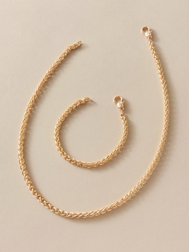 2pcs Simple Chain Necklace & Bracelet