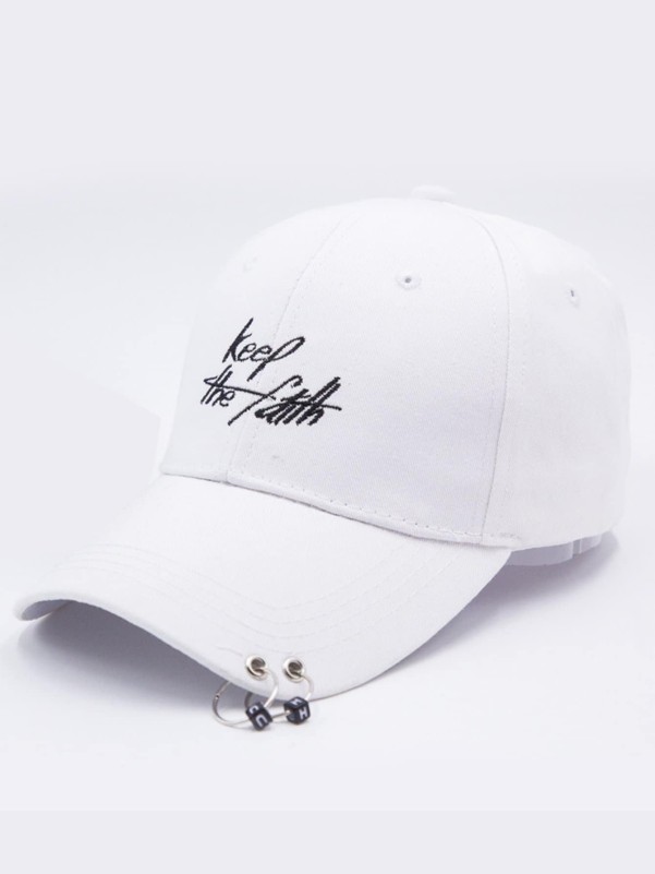 Men Ring Detail & Letter Embroidery Baseball Cap