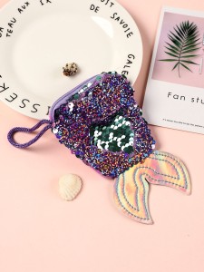 Girls Sequins Decor Colorblock Novelty Coin Case