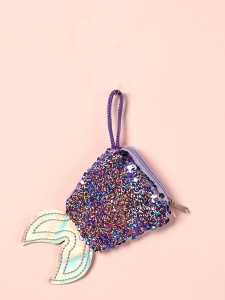 Girls Sequins Decor Colorblock Novelty Coin Case