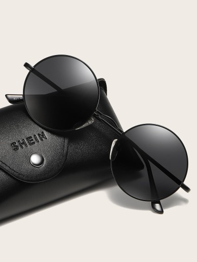 Metal Frame Round Sunglasses With Case