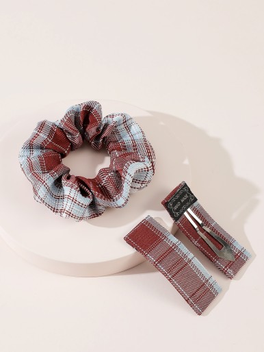 3pcs Plaid Print Hair Accessory Set