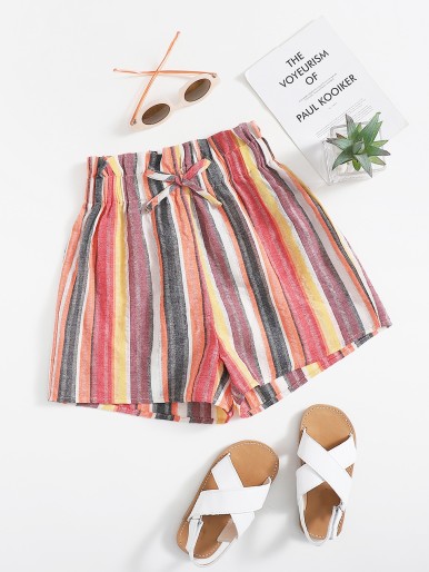 Girls Frill Trim Striped Shorts