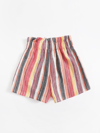 Girls Frill Trim Striped Shorts