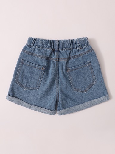 Toddler Girls Slant Pockets Rolled Hem Denim Shorts