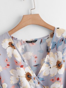 Plus Allover Floral Wrap Belted Blouse