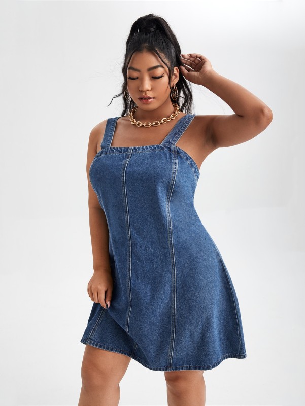 Plus Zip Back Cami Denim Dress