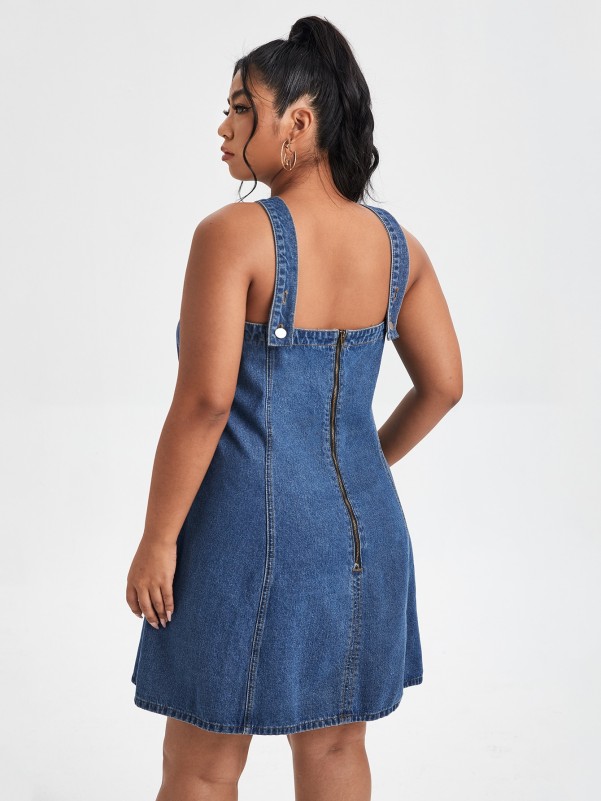 Plus Zip Back Cami Denim Dress