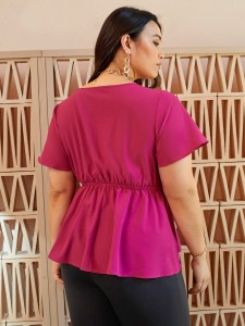 Plus Surplice Neck Peplum Top