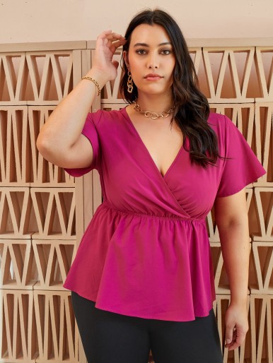 Plus Surplice Neck Peplum Top