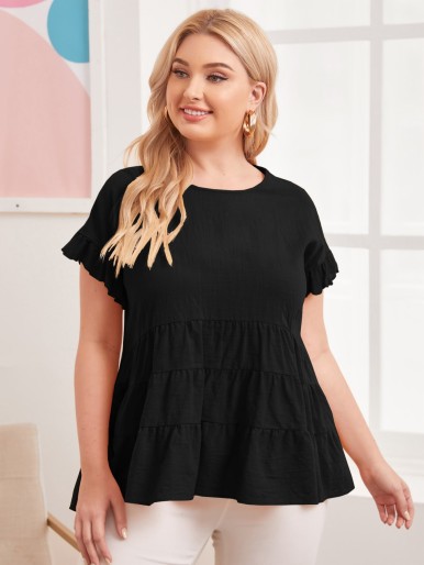 Plus Flounce Sleeve Peplum Top