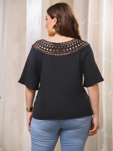 Plus Solid Boat Neck Blouse