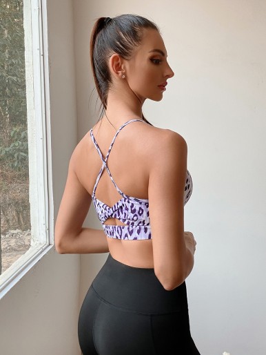 Medium Support Leopard Criss Cross Sports Bra