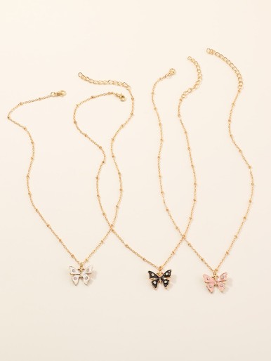 3pcs Girls Butterfly Charm Necklace